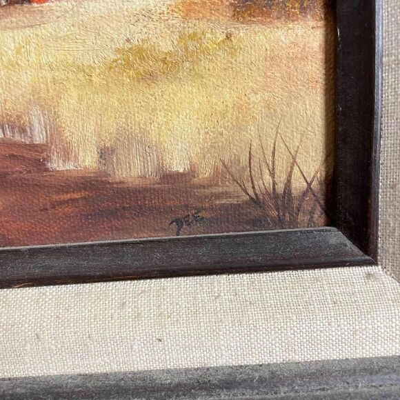 VTG Hand Painted Farm Red Barn Painting Field Wood Framed Signed Dee 14x15 - HN - Picture 7 of 7